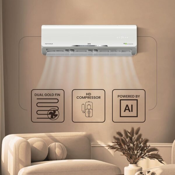 IFB 2025 Model Silver Star Series 1.5 Ton 3 Star Split AC with HD Compressor, AI, Dual Gold Fin, Nano Tek Coating & 8-in-1 Flexi Mode – White (CI173SS22RGM1, Copper Condenser) - Image 9