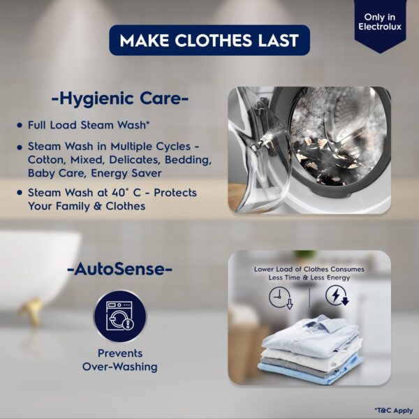 Electrolux 8kg/5kg 5 Star EcoInverter Fully Automatic Front Load Washer Dryer, Scandinavian Design with 40°C Vapour Wash for Sustainable Clothing, Wash To Dry, White, UltimateCare 300, EWW8024D3WB - Image 5