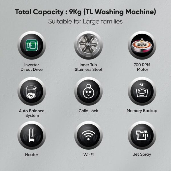 LG 9 Kg 5 Star Inverter Wi-Fi Fully-Automatic Top Loading Washing Machine Appliance (THD09NWM, Middle Black, AIDD Technology & TurboWash) - Image 12