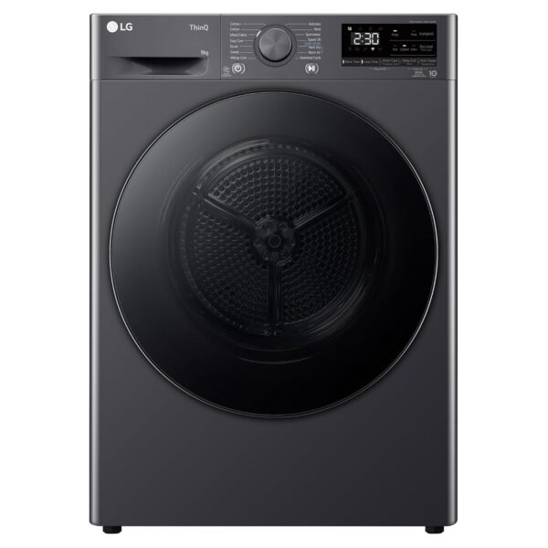 LG 9 Kg, Wi-Fi, Dual Inverter Heat Pump, Eco-Hybrid Technology Fully Automatic Front Load Dryer (DHV09SAM, Double Layer Air Filter, Allergy Care, Auto Cleaning Condenser, Middle Black)