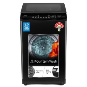 Voltas Beko, A Tata Product 8 Kg 5 Star Fountain wash Fully-Automatic Top Loading Washing Machine (2023 Model, WTL8011AU/BPC00D, Dark Grey, Side waterfall)
