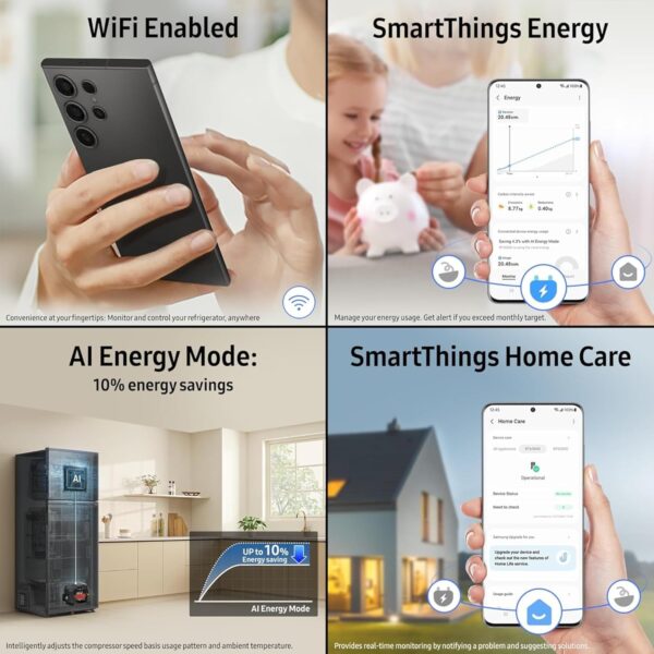 Samsung 396 L, 2 Star, Convertible 5-in-1, Digital Inverter, Frost Free Double Door, Bespoke AI WiFi Enabled Refrigerator (RT41DG6A2BB1, Black Matte, 2025 Model) - Image 8