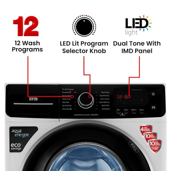 IFB 6.5 Kg 5 Star Fully-Automatic Front Loading Washing Machine Appliance (SENORITA ZX, White, In built heater, Ball Valve Technology) - Image 8