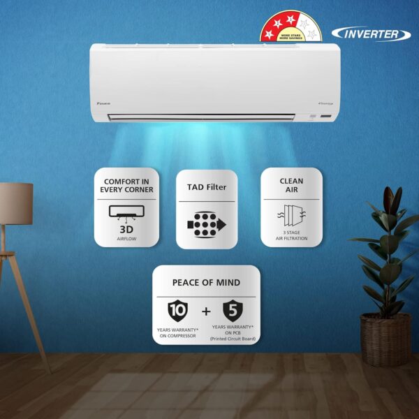 Daikin 1.8 Ton 3 Star Inverter Split AC (Copper, Anti Bacterial Filter, ATKL60UV16, White) - Image 5