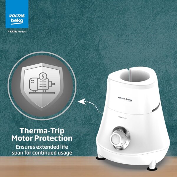Voltas Beko, A Tata Product Powerfull 500 W Mixer Grinder with GrindX Technology (G5003HP-WH | 3 Jars | White) - Image 8