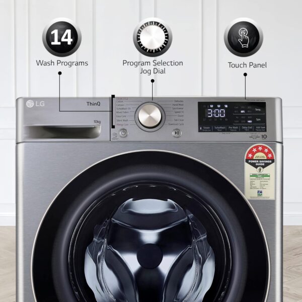 LG 10 Kg 5 Star Ai Direct Drive Wi-Fi Inverter Fully Front Load Automatic Front-Loading Washing Machine (Fhp1410Z7P, Turbowash & Steam For Hygiene Wash, Platinum) - Image 13