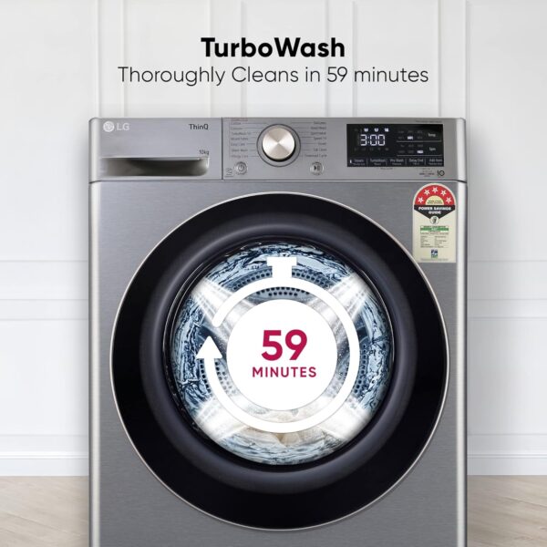 LG 10 Kg 5 Star Ai Direct Drive Wi-Fi Inverter Fully Front Load Automatic Front-Loading Washing Machine (Fhp1410Z7P, Turbowash & Steam For Hygiene Wash, Platinum) - Image 14