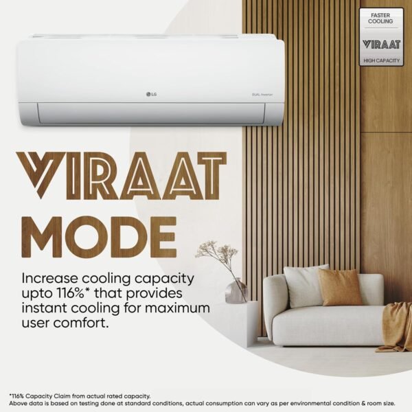 LG 1.5 Ton 3 Star Hot & Cold, DUAL Inverter Split AC (Copper, Convertible 5-in-1, VIRAAT Mode, 4 Way Swing, HD Filter with Anti-Virus Protection, US-H18VNXE, White) - Image 9