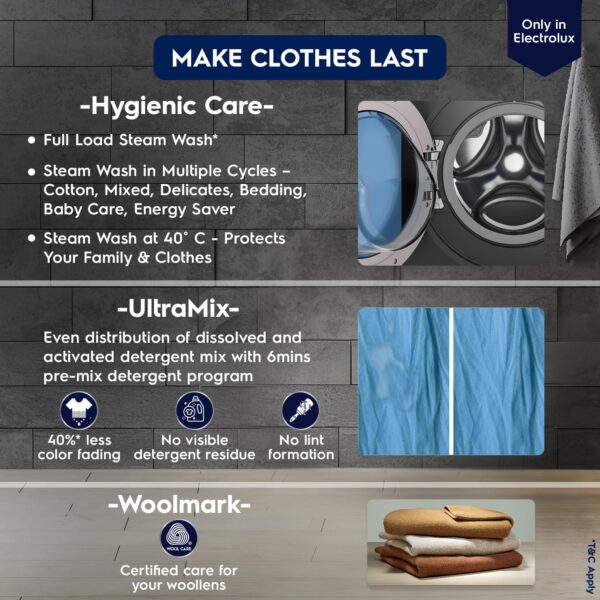 Electrolux 9kg 5 Star Fully Automatic Front Load Washing Machine with UltraMix, Full Load Vapour Wash for Sustainable Clothing, Hygienic Care, EcoInverter, Dark Silver, UltimateCare 500, EWF9024R5SB - Image 7