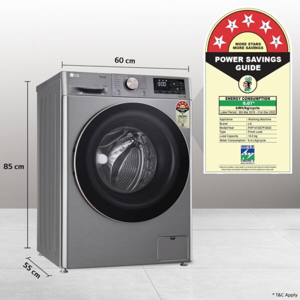 LG 10 Kg 5 Star Ai Direct Drive Wi-Fi Inverter Fully Front Load Automatic Front-Loading Washing Machine (Fhp1410Z7P, Turbowash & Steam For Hygiene Wash, Platinum) - Image 12