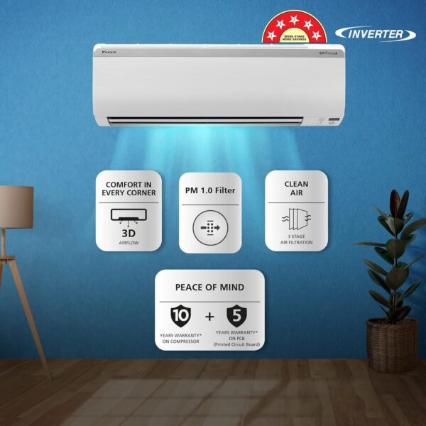 Daikin 1.5 Ton 5 Star Inverter Split AC (Copper, PM 1.0 Filter, 2022 Model, JTKJ50U, White) - Image 4