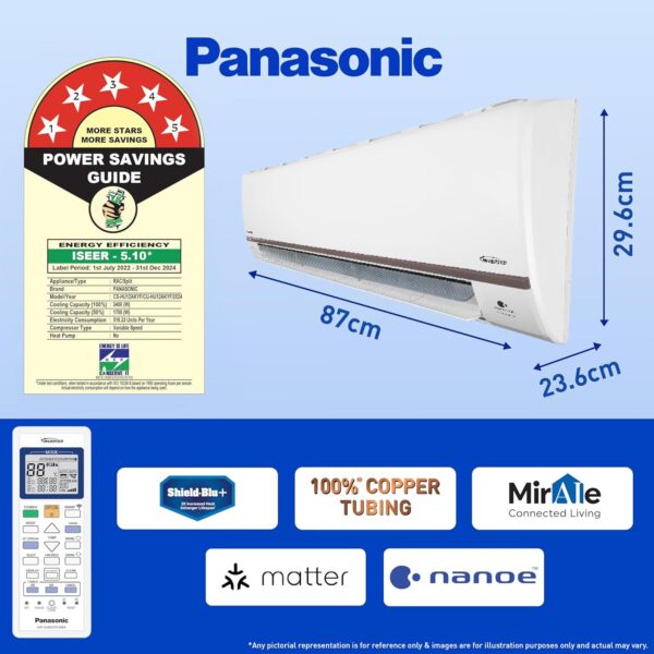 Panasonic 1.5 Ton 5 Star Wi-Fi Inverter Smart Split AC (Copper Condenser, 7 in 1 Convertible with True AI Mode, 4 Way Swing, nanoe X Air Purification Technology, CS/CU-HU18AKYF, White) - Image 3