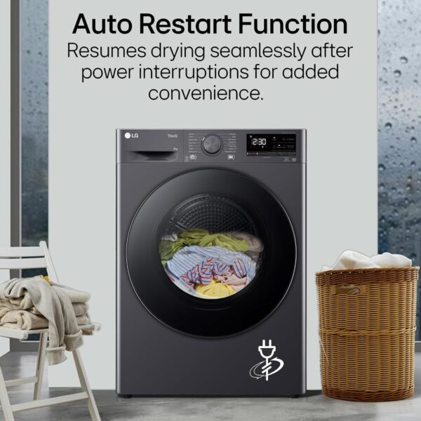 LG 9 Kg, Wi-Fi, Dual Inverter Heat Pump, Eco-Hybrid Technology Fully Automatic Front Load Dryer (DHV09SAM, Double Layer Air Filter, Allergy Care, Auto Cleaning Condenser, Middle Black) - Image 12