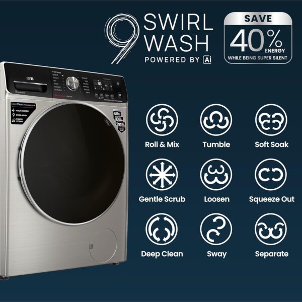 IFB 10Kg 5 Star with Deep Clean Oxyjet Technology, AI Powered, Fully Automatic Front Load Washing Machine (EXECUTIVE PLUS VSC 1014, Steam Refresh Program, Wi-Fi, Eco Inverter, SUS VCM, silver) - Image 9
