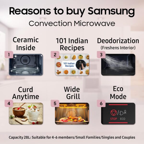 Samsung 28L, Convection Microwave Oven with Curd Making(MC28A5013AK/TL, Black, 10 Yr warranty) - Image 6