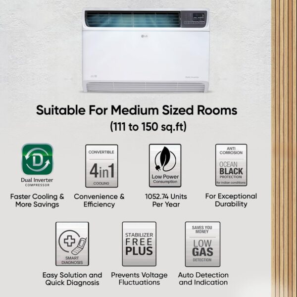 LG 1.5 Ton 5 Star DUAL Inverter Window AC (Copper, Convertible 4-in-1 cooling, 4 Way Air Swing, HD Filter, UW-Q18WUZA, White) - Image 9