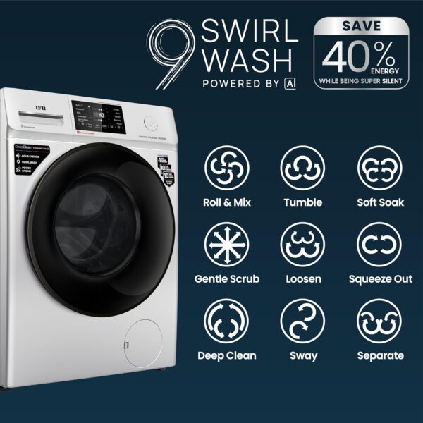 IFB 8 Kg 5 Star Powered by AI with 9 Swirl Wash, WiFi, Fully Automatic Front Load Washing Machine (Senator SXN 8014, Steam Refresh Program with Eco Inverter, Rich Silver) - Image 12