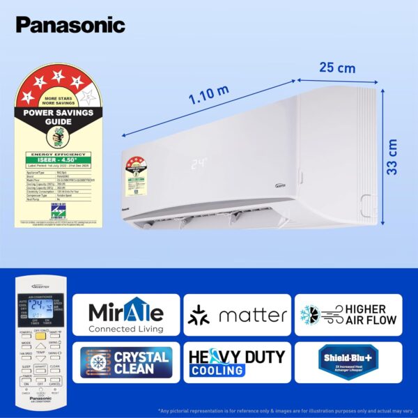 Panasonic 2.2 Ton 4 Star Premium Wi-Fi Inverter Smart Split AC(55 Deg. C Operation, Copper Condenser, 7in1 Convertible, True AI, 4-Way Swing, PM 0.1 Filter, CS/CU-QU26BKYFM, 2025 Model, White) - Image 3