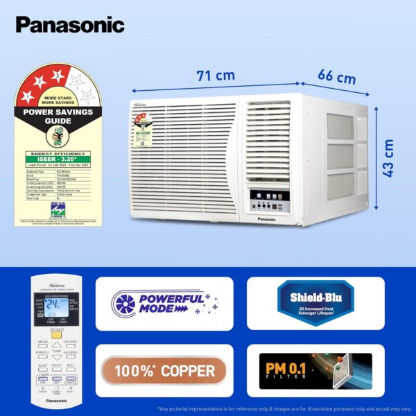 Panasonic 1.5 Ton 3 Star Inverter Window AC (Powerful Mode, Copper Condenser, PM 0.1 Filter, Eco Mode, CW-LN183BG, White) - Image 3