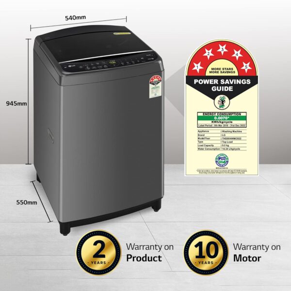 LG 9 Kg 5 Star Inverter Wi-Fi Fully-Automatic Top Loading Washing Machine Appliance (THD09NWM, Middle Black, AIDD Technology & TurboWash) - Image 13