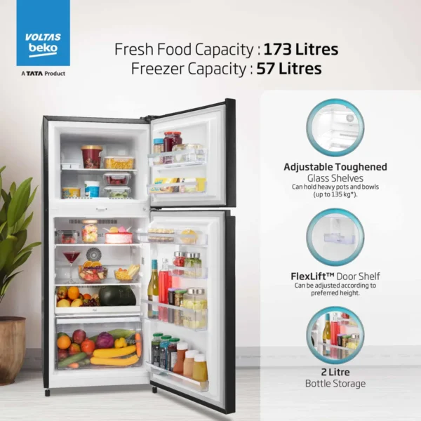 Voltas Beko RFF295C/WPXBR0I0000GD 250 L, 3 Star, Double Door Frost Free Refrigerator (Wooden Black) - Image 3