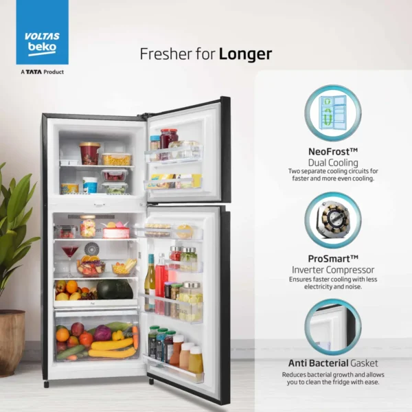 Voltas Beko RFF295C/WPXBR0I0000GD 250 L, 3 Star, Double Door Frost Free Refrigerator (Wooden Black) - Image 4