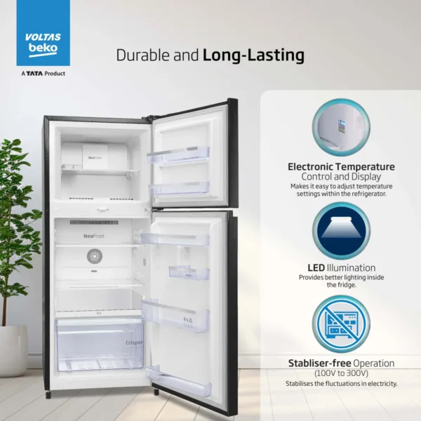 Voltas Beko RFF295C/WPXBR0I0000GD 250 L, 3 Star, Double Door Frost Free Refrigerator (Wooden Black) - Image 5