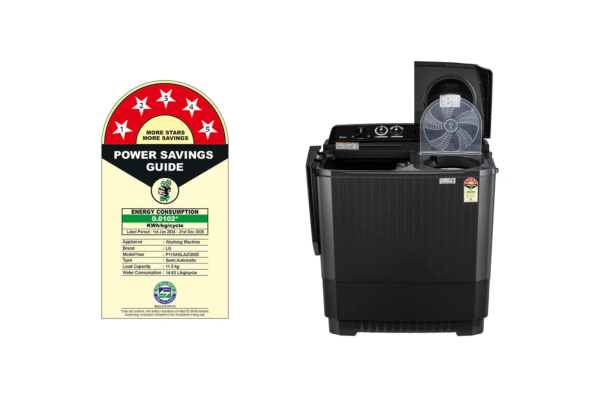 LG 11.5Kg Semi Automatic Top Load Washing Machine, Roller Jet Pulsator + Soak, Full Black , P115ASLAZ - Image 2