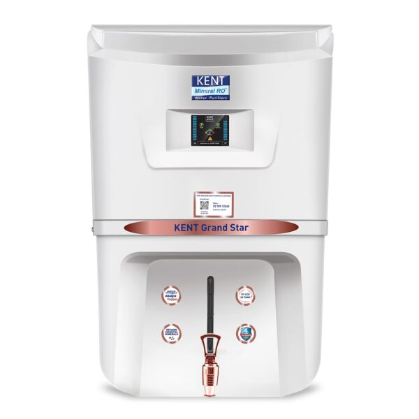 KENT Grand Star RO Water Purifier | RO+UV+UF+Alkaline+Copper+TDS Control+UV LED Tank | .0001 Micron RO Membrane | Auto Flush Feature | 9L Tank | 20 LPH | Ideal for Borewell/Tanker/Municipal Water