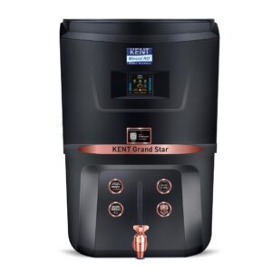 KENT Grand Star RO Water Purifier | RO+UV+UF+TDS Control+Alkaline+Copper+UV in Tank |.0001 Micron RO Membrane | Auto Flush Feature | 9L Tank | 20 LPH | Ideal For Borewell/Tanker/Municipal Water |Black