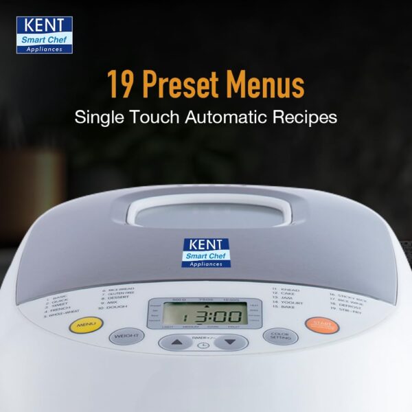 Kent Atta and Bread Maker for Home, Fully Automatic With 19 Pre-set Menu, 550w 16010 (Steel Grey) - Image 3