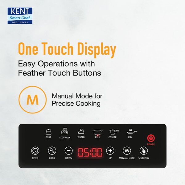 KENT Star Induction Cooktop 3000W | 6 Preset Menu | Full Microcrystalline Glass |Feather Touch Buttons & LED Display |Milk Boiling & Turbo Cooking Function | Overheat Protection & Auto Turn-Off| Black - Image 2
