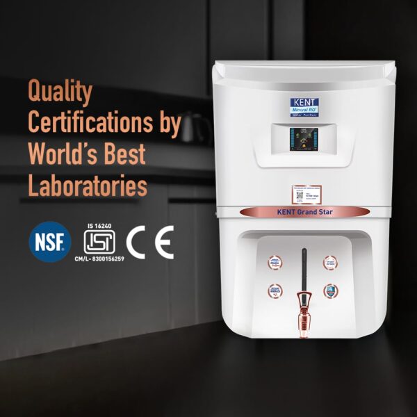 KENT Grand Star RO Water Purifier | RO+UV+UF+Alkaline+Copper+TDS Control+UV LED Tank | .0001 Micron RO Membrane | Auto Flush Feature | 9L Tank | 20 LPH | Ideal for Borewell/Tanker/Municipal Water - Image 4