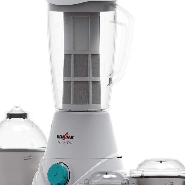 Kenstar Fusion Pro 750-Watt Mixer Grinder with 4 Jars (White & Blue, 3 Steel Jars and Extractor) - Image 4