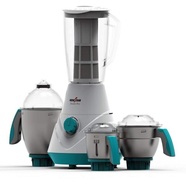 Kenstar Fusion Pro 750-Watt Mixer Grinder with 4 Jars (White & Blue, 3 Steel Jars and Extractor) - Image 5