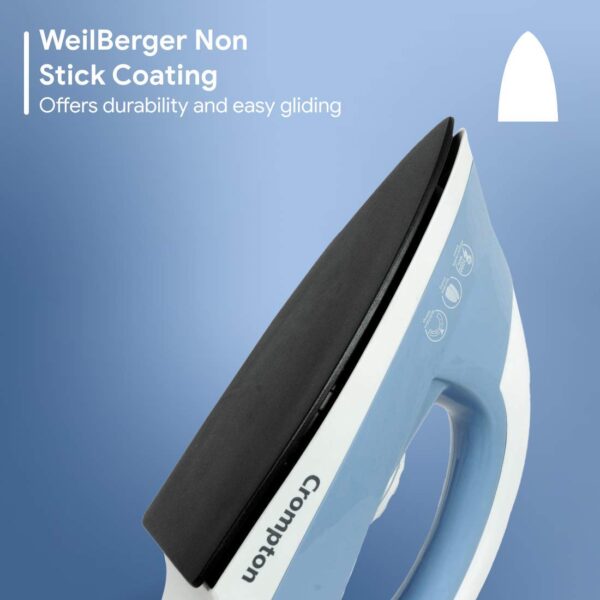 Crompton Brio 1000-Watts Dry Iron with Weilburger Coating (Sky Blue and White) - Image 3