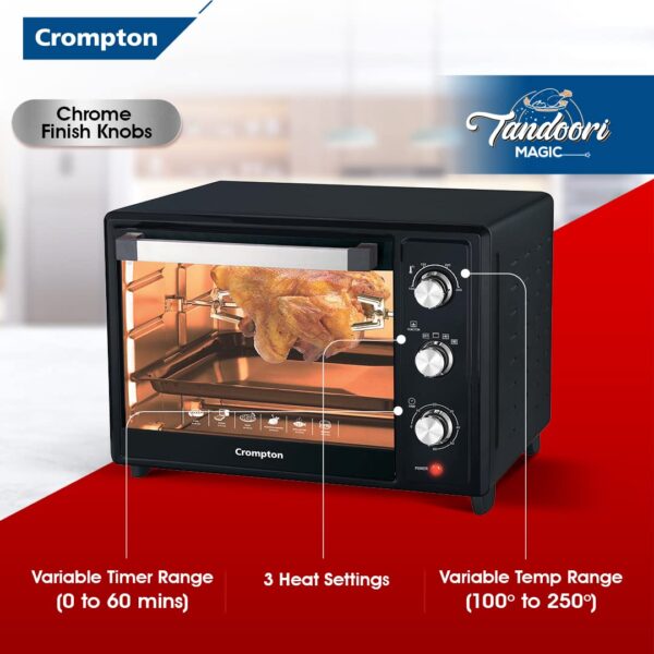 Crompton Tandoori Magic 35 Ltr Oven Toaster Grill (OTG) with Motorissed Rotisserie & Convection, with Even Heat Distribution | Free Mitten - Image 3