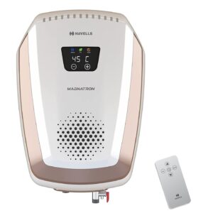 Havells Magnatron 15 Litre Storage Water Heater(Geyser)| No Heating Element| For Hard Water| Minimal Scaling| Energy Saving| Remote Controlled| Free Installation & Flexi Pipe (White Champagne Gold)