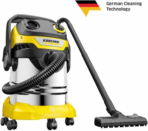 Kärcher WD 5 S V-25/5/22 wet dry vacuum cleaner, flat filter, removable filter cassette, automatic filter cleaning, filter bags, 1100W, 25l stainless steel container, Black / Yellow, 2.2 m hose - Image 4