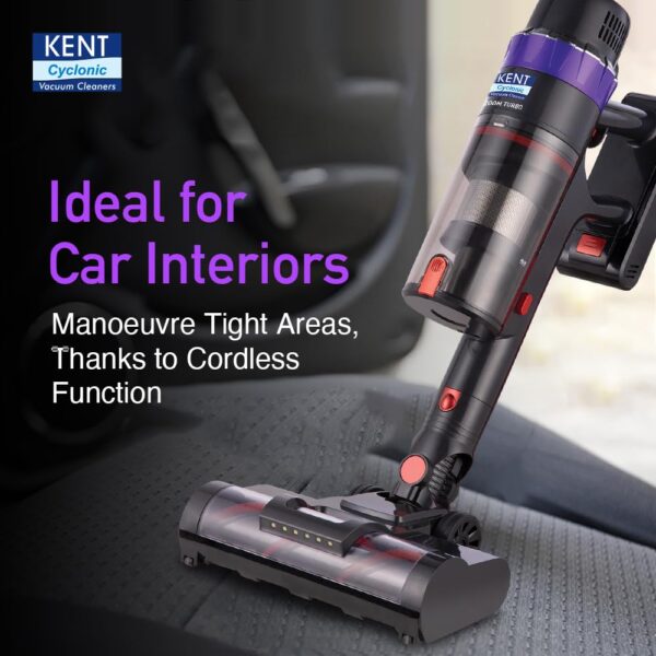 KENT Zoom Turbo Vacuum Cleaner 500W | Battery Operated | Rechargeable, Cordless &Hoseless | Cyclone5 Technology | Digital Control Panel | BLDC Motor | >28 Kpa High Suction | Multi Nozzle Operation - Image 7