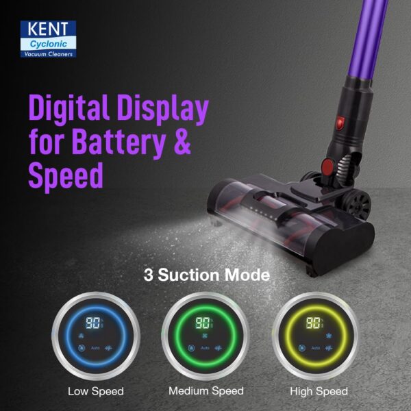 KENT Zoom Turbo Vacuum Cleaner 500W | Battery Operated | Rechargeable, Cordless &Hoseless | Cyclone5 Technology | Digital Control Panel | BLDC Motor | >28 Kpa High Suction | Multi Nozzle Operation - Image 8