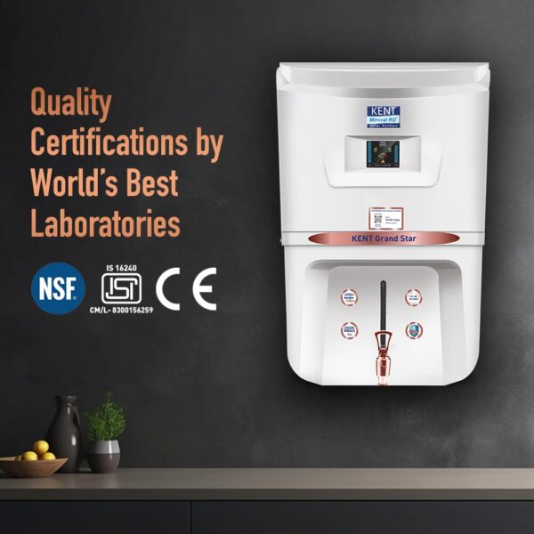 KENT Grand Star RO Water Purifier | RO+UV+UF+Alkaline+Copper+TDS Control+UV LED Tank | .0001 Micron RO Membrane | Auto Flush Feature | 9L Tank | 20 LPH | Ideal for Borewell/Tanker/Municipal Water - Image 5