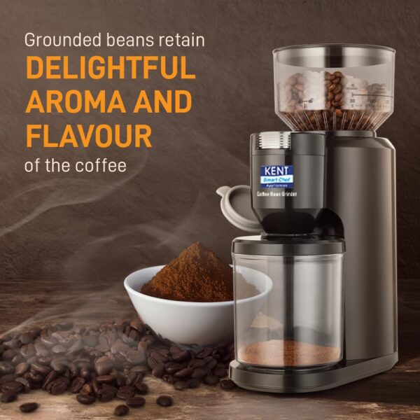 KENT Coffee Bean Grinder 150 W | Burr Grinding System Maintains Flavour & Aroma | 30 Adjustable Grinding Settings | Choice of 2 to 14 Cups of Fresh Grounded Coffee | 500 RPM 100% Copper Motor | Black - Image 3