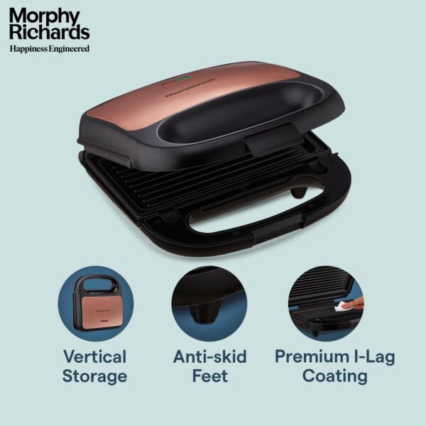 Morphy Richards 2 IN 1 750 Watt Sandwich Maker With changable Plate/Multi Grill/Luxe Rose T&G (Toast & Grill) With 2 Year Warranty - Image 2