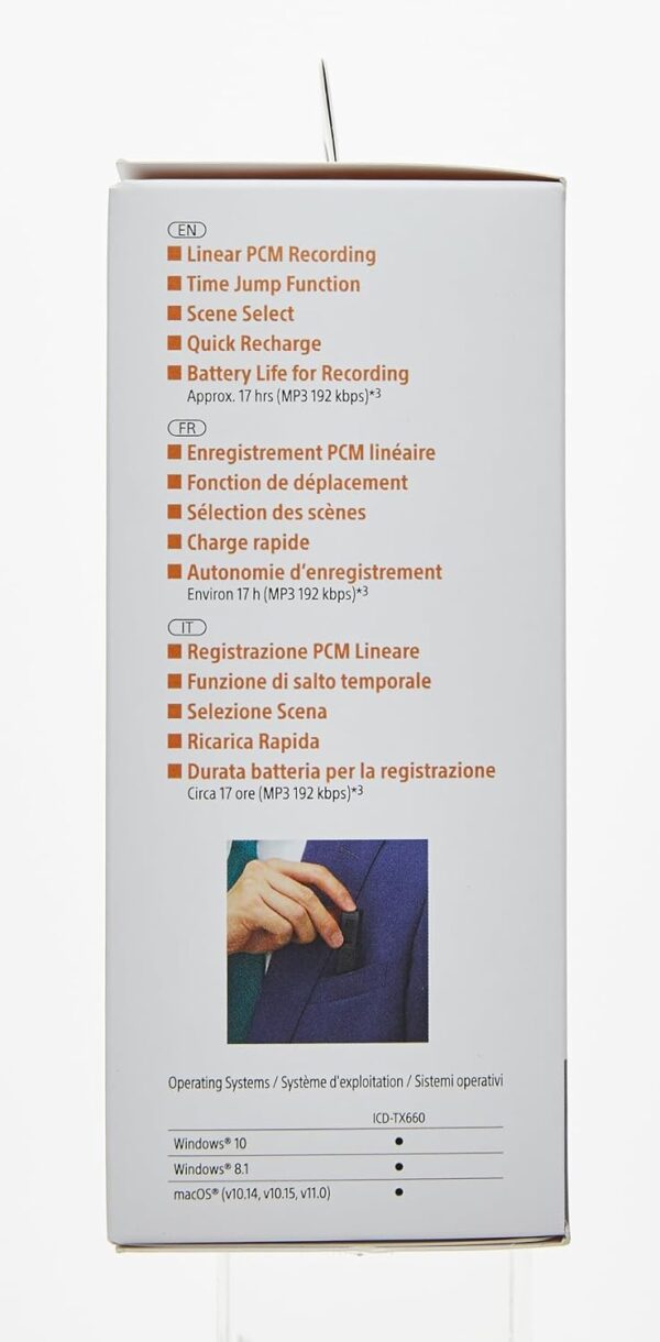 Sony ICD-TX660 Light Weight Voice Recorder, with 12hours Battery Life, 16GB Built-in Memory -Black, Small - Image 8