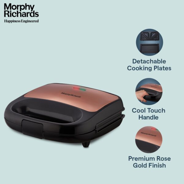 Morphy Richards 2 IN 1 750 Watt Sandwich Maker With changable Plate/Multi Grill/Luxe Rose T&G (Toast & Grill) With 2 Year Warranty - Image 3