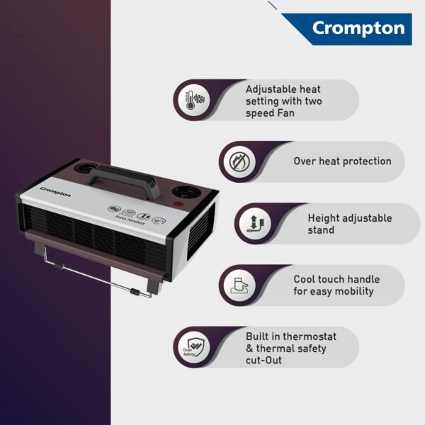 Crompton Insta Airohot 2000W heat convector with adjustable Thermostats Plastic body ISI Approved, Maroon, Standard - Image 3