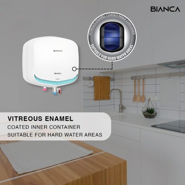 Havells Bianca 3 Litre Instant Water Heater(Geyser)| Bi Color LED IndicatorGlass Coated Anti-Rust Tank|Heavy Duty 3 Pin moulded Plug Top|Warranty: 5 Year on Inner Tank & 3 Year on element (White Blue) - Image 7