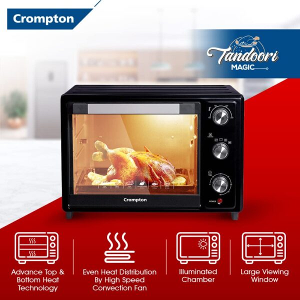 Crompton Tandoori Magic 35 Ltr Oven Toaster Grill (OTG) with Motorissed Rotisserie & Convection, with Even Heat Distribution | Free Mitten - Image 4