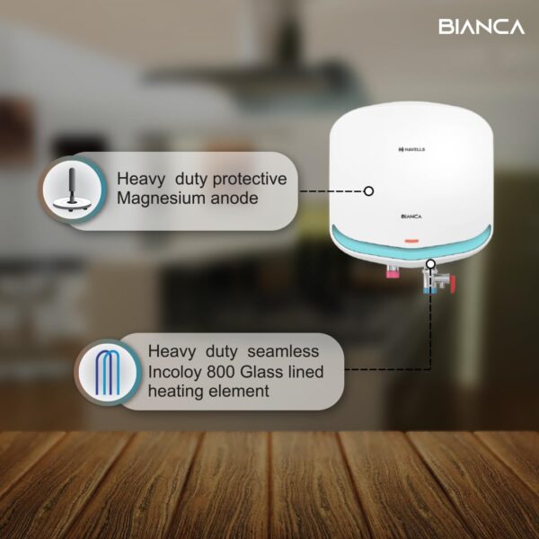 Havells Bianca 3 Litre Instant Water Heater(Geyser)| Bi Color LED IndicatorGlass Coated Anti-Rust Tank|Heavy Duty 3 Pin moulded Plug Top|Warranty: 5 Year on Inner Tank & 3 Year on element (White Blue) - Image 8